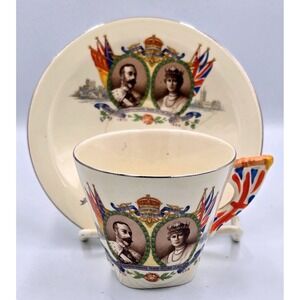 Burleigh Ware Zenith Tea Cup Saucer 1935 Silver Jubilee King George Queen Mary